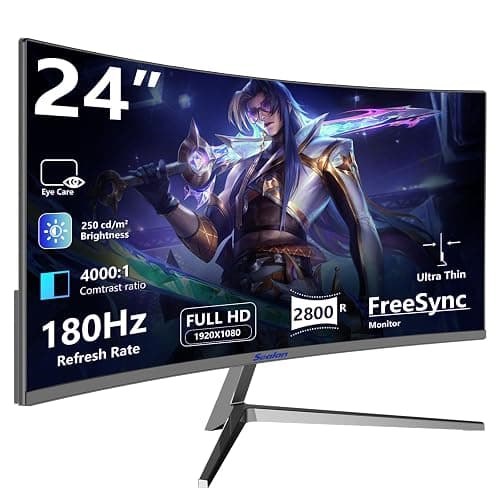Sealan 24 Inch Curved Gaming Monitor 180hz Full HD 1080P Frameless AMD FreeSync Eye Care DisplayPort HDMI Wall Mountable 250cd/m² Brightness 99% sRGB AMD FreeSync Flicker-Free Blue Light Filter - Image 1