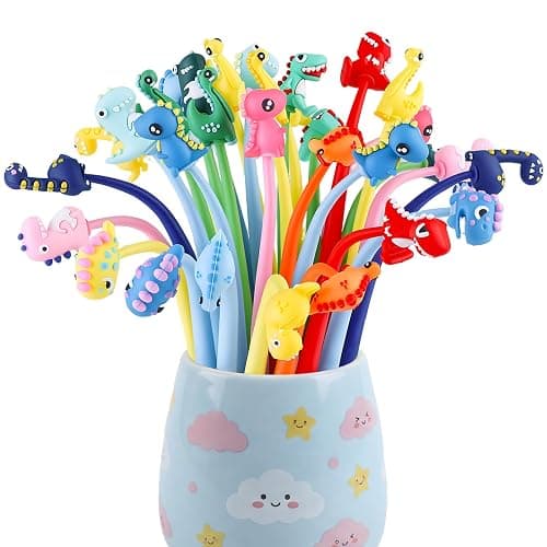 Yoosso Lot de 30 Mini Stylos Gel Dinosaure, Encre Noire, Multicolore | Têtes oscillantes, pointe 0,5 mm, prise silicone antidérapante, idéal cadeaux, pochettes fête, récompenses classe - Image 1