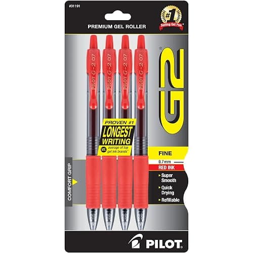 Pilot G2 Premium Gel Roller Pens, Fine Point 0.7 mm, Red Pens, Pack of 4 - Ideal for School, Journaling & Office Writing - Image 1