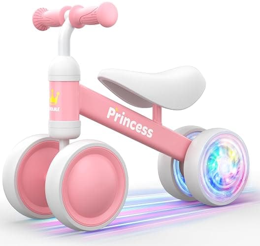 BEKILOLE Light Up Wheel Baby Balance Bike | 1 Year Old Girl Gifts & 1st Birthday Gift | Ride on Toys for One Year Old Girls, Toddler Walker, Princess Pink - 2) Lightup Pink - Image 1