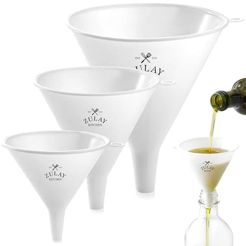 Zulay Kitchen 3-Piece Plastic Funnel Set - Large, Medium, and Small Kitchen Funnels Pouring Spout - for Filling Bottles Water Liquid, Protein Powder, Food Grade Cooking, Drink, Paint, Lotion, Kids - Image 1