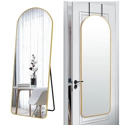 SCWF-GZ 57x20 Door Hanging Full Length Mirror, Floor (Height 5.7ft just Body in1.3ft) Wall Mounted Metal Frame Arch Dressing Mirrors for Bedroom Bathroom Living Room 57 inch Gold - Image 1
