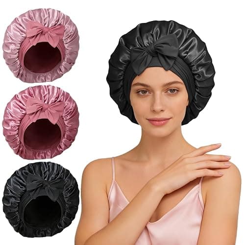 Silk Bonnet for Women, Satin Bonnet for Sleeping, Large Sleep Cap with Elastic Tie Band for Curly Hair - Image 1