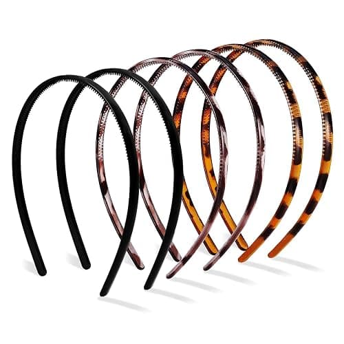 Hanyousheng 6 Stück Haarband, 8mm Plastik Haarband, 3 Farben Elastisches Haarreifen, Unisex Haarreifen, Rutschfestes Stirnband mit Anti-rutsch Zähne, Haarbänder für Outdoor Sports Yoga - Image 1