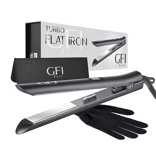 GFI Hair Straightener - Turbo Heating Element - Titanium Flat Iron - Straightens & Curls Any Hair Type - Temperature Control - Pouch & Glove Included - Image 1