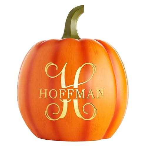 Let's Make Memories Personalized Light Up Halloween Pumpkin Decor Outdoor - Your Name & Initial on a Custom Pumpkin - Jack o Lantern - Fall Decor - Indoor/Outdoor - Large - Orange - Image 1
