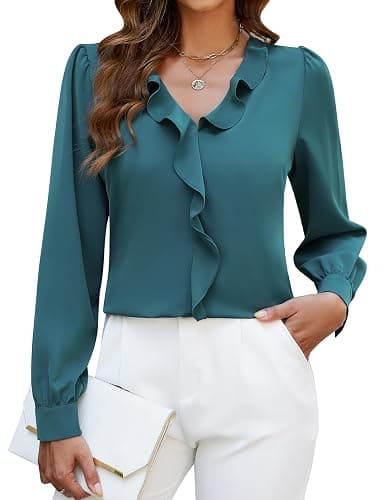 Blooming Jelly Womens Dressy Casual Blouse Business Long Sleeve Tops Ruffle V Neck Work Shirt Fall Outfit 2025 - Image 1