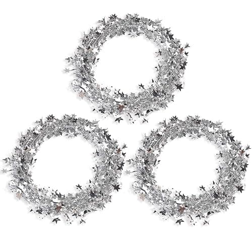 75 FT Star Tinsel Garlands with Wire, Christmas Star Wire Garland Decorations for Xmas Tree Home Wedding Birtahday Party Festive Ornament, Silver, 3 Pack - Image 1
