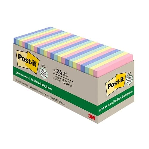 Post-it Greener Notes, 3x3 in, 24 Pads, America's #1 Favorite Sticky Notes, Sweet Sprinkles Collection, Pastel Colors, Clean Removal, 100% Recycled Material (654R-24CP-AP) - Image 1