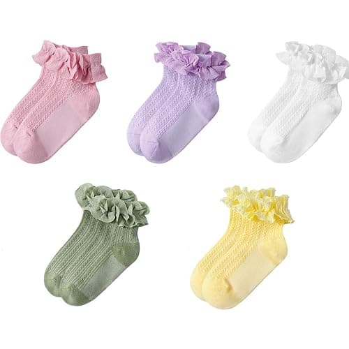 ObkuJehc Toddler Girl Socks Toddler Ruffle Sock Girls 2t-3t Baby Infant Dress Lace White Frilly Ruffle Socks for Girls - Image 1