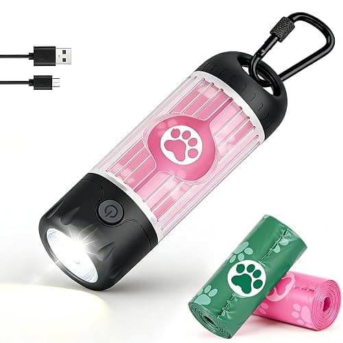 Yesbular Dog Poop Bag Holder with Flashlight 7-Color, USB-C Rechargeable Poop Bag Displenser for Leashes, IPX6 Waterproof Anti-Slip Clip Pet Waste Bag Holder for Walking (1 Dispenser, 30 Bags) - Image 1