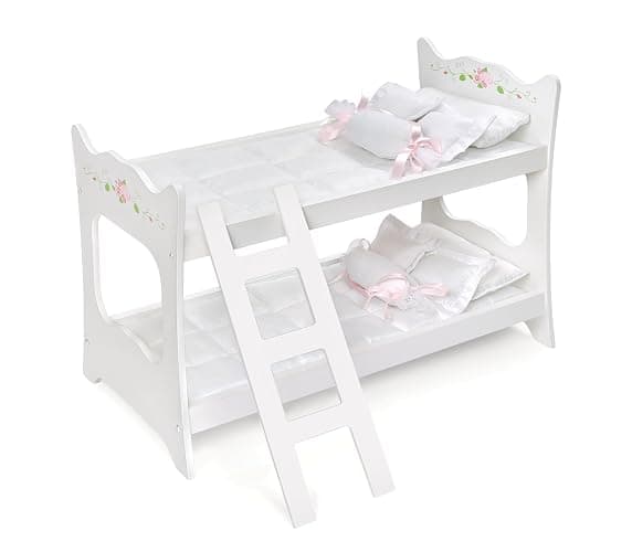 Badger Basket Doll Bunk Bed with Ladder and Bedding – Stylish White & Rose Design for 18 to 20-Inch Dolls with Pillows and Blankets - Image 1