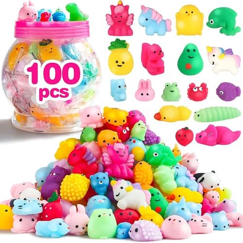 FUNNYB&G Kawaii Mochi Squishies Fidget Toy - 100 pcs Squishy Party Favors Kids Classroom Prize Birthday Goodie Bag Stuffers - Stress Relief Pack for Girls Boys Christmas Valentines Gift (Classic) - Image 1