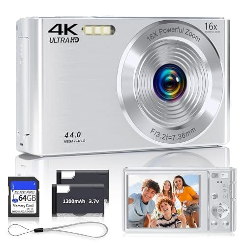 Digital Camera, 2025 4K 44MP Autofocus Digital Cameras for Teens, Silver Point and Shoot Camera for Kids with 16X Zoom, 64GB SD Card, Compact Small for Boys Girls Teens Kids Gift - Image 1