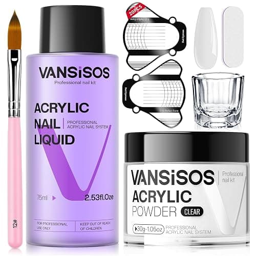 VANSISOS Acrylic Nail Kit: 30g Clear Acrylic Powder and 75ml Liquid Set with Nail Brush and Forms Nails Extension Kit for Beginners for Home DIY Salon Nails Application - Image 1
