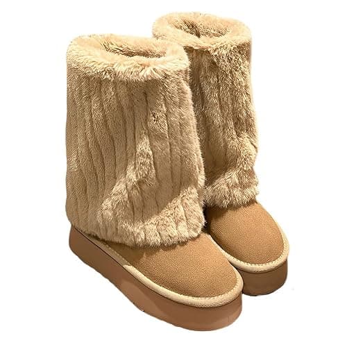 GBGRHM Women's Faux Fur Snow Boots – 2-Inch Platform Winter Shoes with Plush Lining | Y2K Aesthetic, Warm & Cozy for Cold Weather - Image 1