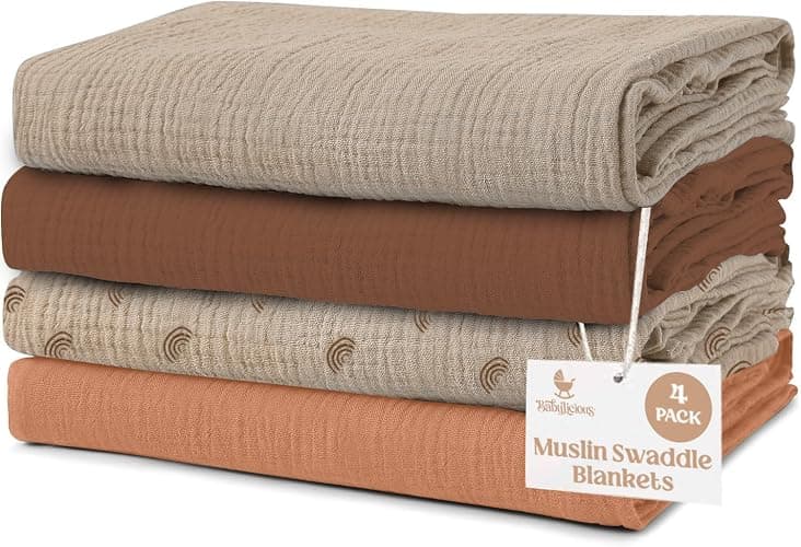 Muslin Swaddle Blankets - 4 Pack | Muslin Baby Blanket for Newborn Boy/Girl | Soft&Breathable Receiving Blankets | Newborn Swaddle Blanket (47" x 47")| Baby Essentials,Registry & Gift- Desert Dreams - Image 1