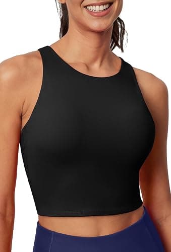 Ewedoos Longline Sports Bras for Women High Neck Racerback Sports Bra Padded Workout Crop Tank Tops with Built in Bra - Image 1