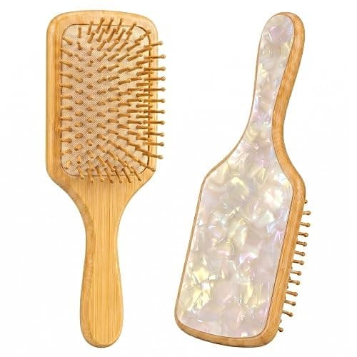 wjzbqjz Bamboo Hair Brush for All Hair Types, White | Natural Wooden Paddle Brush Effortlessly Detangler Wet, Dry, Thick, Thin, Curly & Straight Hair for Women - Image 1