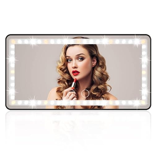 Xinlykid Car Sun Visor Vanity Mirror Rechargeable with 3 Light Modes & 60 LEDs for Car Truck SUV Rear View with Dimmable Touch Screen, Mirror Accessories for Women Girl (Black) - Black - Image 1