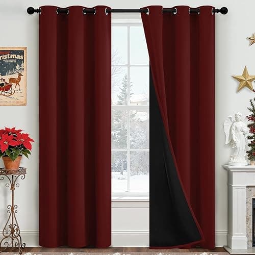 Yakamok Burgundy Red Blackout Curtains 84 inches Long for Bedroom 38" Wide | Thermal Insulated Window Treatment Light Blocking Panels with Black Liner for Living Room/Kitchen/Kids Room with Grommet Top - Image 1