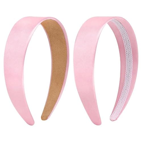 Casoty Pink Padded Headbands for Women Thin Satin Headband for Girls Head Bands for Women's Hair No Slip Hair Accessories for Women Girls - Image 1