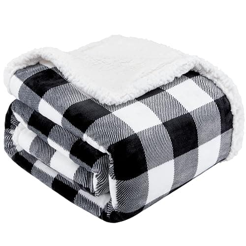 Touchat Sherpa Plaid Twin Blanket 60" X 70", Fuzzy Fluffy Soft Cozy Throw Blanket, Twin Size Plush Fleece Flannel Plush Microfiber Blanket for Couch Bed Sofa (Black) - Image 1