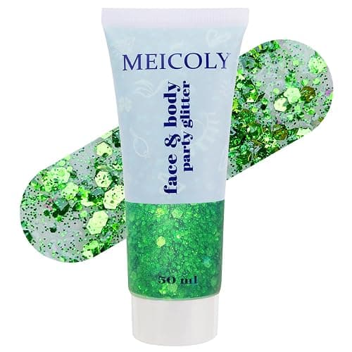MEICOLY Green Face Body Glitter,Christmas Face Glitter Stocking Stuffers,Green Accessories for Spirit Week Alien Costume,Face Paint Glitter Makeup for Halloween Festival Rave Outfits - Image 1