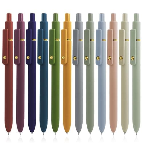 UIXJODO Gel Pens, 12 Pcs Black Ink Pens for Women, 0.5mm Fine Point Smooth Writing Pens, High-End Series Retractable Pens for Journaling Note Taking (12 Pcs Gold Morandi and Vintage) - Image 1