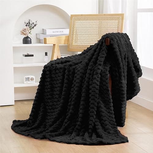 Puncuntex Black Throw Blanket 50"×60" inches Fuzzy 3D Jacquard Decorative Flannel Fleece Super Soft Plush Cozy Blanket for Couch Sofa Chair Lightweight - Image 1