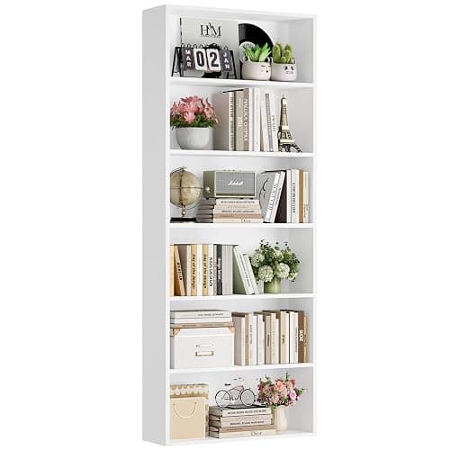 FOTOSOK 6-Tier Open Bookcase and Bookshelf, Freestanding Display Storage Shelves Tall Bookcase for Bedroom, Living Room and Office, White - Image 1