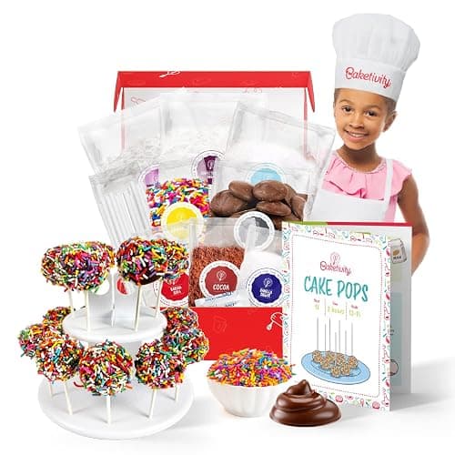 Baketivity Cake Pop Baking Kit with Stand, No Mold or Maker Needed | Certified Kosher, Includes Cake Pop Stand for Creative Arts and Crafts Fun with Kids - Image 1