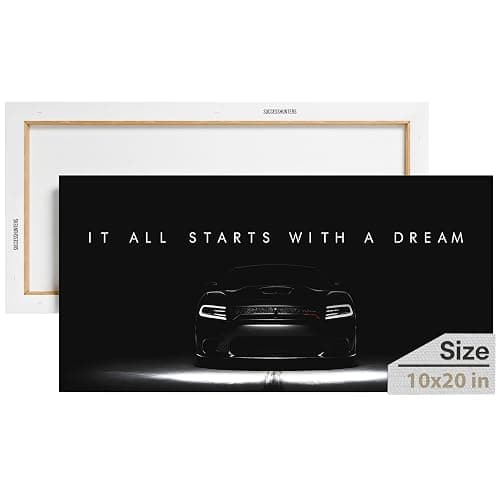 Motivational Wall Art for Office, Super Car Art Canvas, Inspirational Automotive Decor for Hellcat Sportscar Lovers, Motivational Wall Decor for Office and Home, Inspiring Car Poster (20 X 10 in) - Image 1