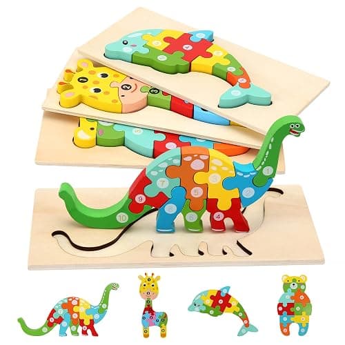Wooden Puzzles for Toddlers 3-5 Year Old, Kids Montessori Toys for 3 Year Old, Learning Educational Wood Puzzle Toy Gift for 3 4 5 Year Old Boys Girls - 4 Pack - Image 1