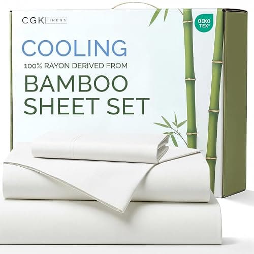 100% Rayon Derived From Bamboo - Bamboo Sheets Twin XL Size - Cooling Sheets for Twin XL - Soft, Breathable & Hotel Luxury Bedding - 1 Flat & 1 Fitted & 1 Pillowcase w/ 16 Inch Deep Pockets - White - Image 1