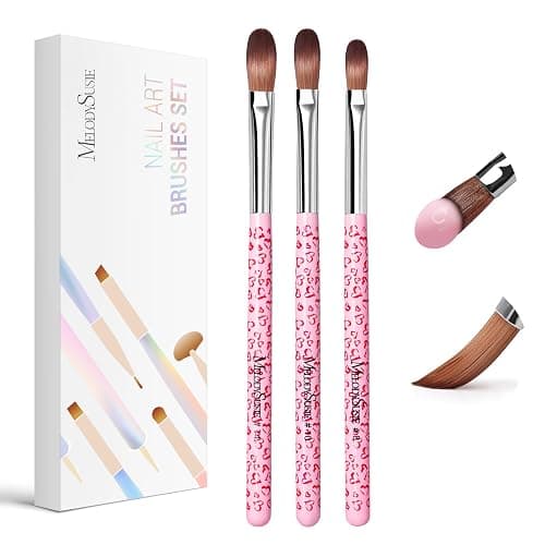 MelodySusie 3-Piece Acrylic Nail Brush Set, Sizes 8/10/14, Pink | Professional Nail Art Tool for Acrylic Application, Powder, Extension & 3D Carving - Image 1