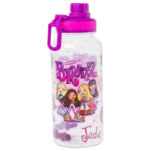Silver Buffalo Bratz Airbrush Featuring Yasmin, Sasha, Jade, and Cloe Twist Spout Plastic Water Bottle with Stickers You Stick Yourself, 32 Ounces - Image 1
