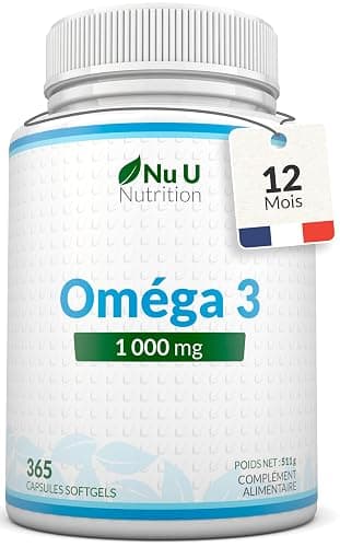 Omega 3 Fish Oil 1000 mg - Huile de Poisson - 365 Gélules - Cure d'1 An - Riche en EPA 540mg et DHA 360mg - Compléments alimentaires de Nu U Nutrition - Image 1