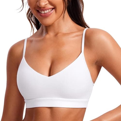 CRZ YOGA Butterluxe V-Neck Sports Bras for Women - Adjustable Thin Straps Padded Yoga Top Basic Wireless Camisole - Image 1