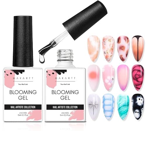 Makartt Blooming Gel-Clear 2 Pcs Marble Gels Nail Polish Blossom Gels for Spreading Effect,Gel Paint Nail Art Supplies for Watercolor Design,Floral Print, Nail Art Design DIY Manicure for Women - Image 1