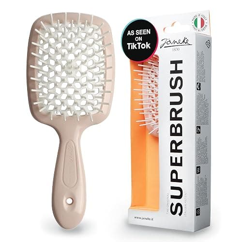 Janeke Superbrush Detangling Brush for Soft Smoothing Hair Brushing with Anti-Static Bristles - Vented Wet Hair Brush for Blow Drying Use - Perfect for Curly, Thick, Wavy, Fine Hair Types (Nude) - Image 1