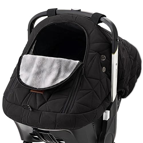 Car Seat Cover Baby Winter: Sprouterie Carseat Canopy for Babies - Infant Cold Weather Shield with Zipper Peeping Window Warm and Cozy Waterproof Universal Fitted Black for Boy Girl Neutral Newborn - Image 1