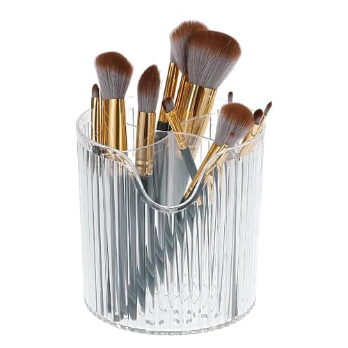 VOCOSTE Makeup Brush Cup, Makeup Organizer, 4 Slot Makeup Brush Holder, Cosmetics Storage Cup, for Vanity for Desktop, for Bathroom Countertops, Clear White - Image 1