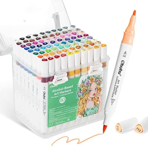 Ohuhu Alcohol Markers 80 Colors: Brush & Fine Art Markers for Beginners Adults Coloring Drawing Dual Tips Alcohol-based Markers Gift Idea with Colorless Blender Storage Case- Great Value Pack - Image 1