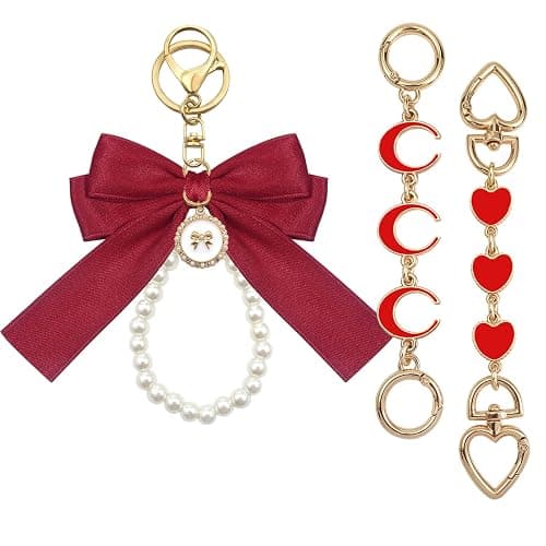 TUUXI 3pcs Red Purse Extender Chain Bow Keychain Kits Bag Extender Chain Bag Strap Charms for Purse Handbags Shoulder Replacement Making Supplies Accessories - Image 1
