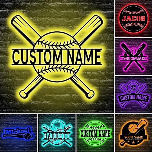 Personalized Baseball Neon Sign, Custom Name Wall Decor Lamp With 16 Colors Changing Remote Control, Sport Christmas Birthday Light (Baseball) - Image 1