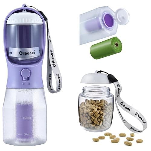 Cibaabo Dog Water Bottle with Food Container & Poop Bag Holder, Travel Water Bowl, Portable Pet Dispenser, Dog Gifts Stuff Accessories Items, Puppy Essentials for Yorkie Chihuahua Walking Hiking - Image 1