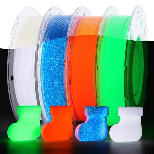 AMOLEN Glow in The Dark 3D Printer PLA Filament Christmas Bundle, Glow Filament Shiny Firefly Blue, Orange, Green and White, 1.75mm PLA Filament, Dimensional Accuracy +/- 0.02 mm, 200g X 4 Pack - Image 1