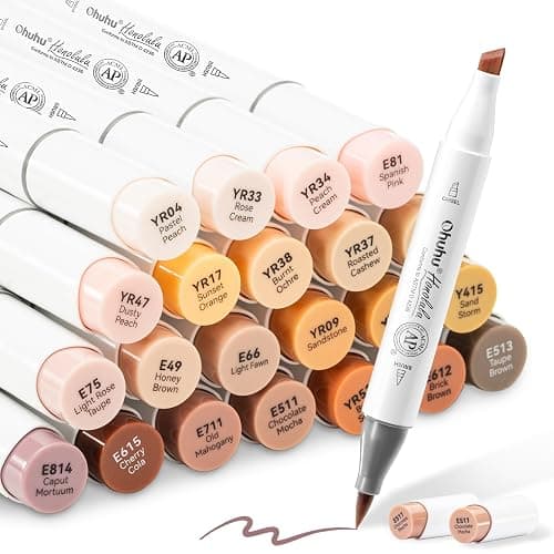 Ohuhu Alcohol Markers 24 Skin-tone Colors Brush Tip for Adults Portrait | AP Certified Refillable Art Marker, Brush& Chisel Dual Tips Alcohol-based for Artist Beginner Drawing Illustration, Honolulu - Image 1