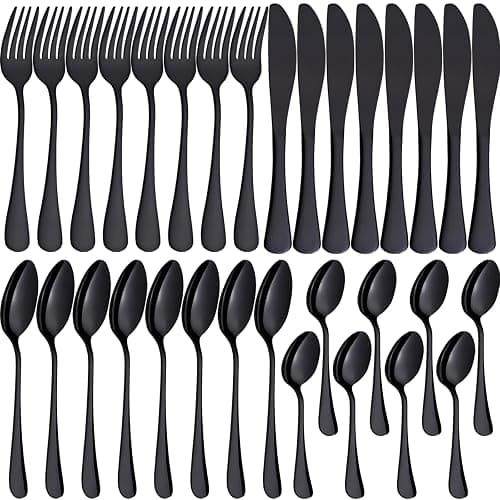 PionStar 32 Pieces Black Cutlery Set, Cutlery Set for 8 People | Stainless Steel Flatware Set Include Knives, Forks, Spoons and Teaspoons, Dishwasher Safe/Mirror Polished - Image 1